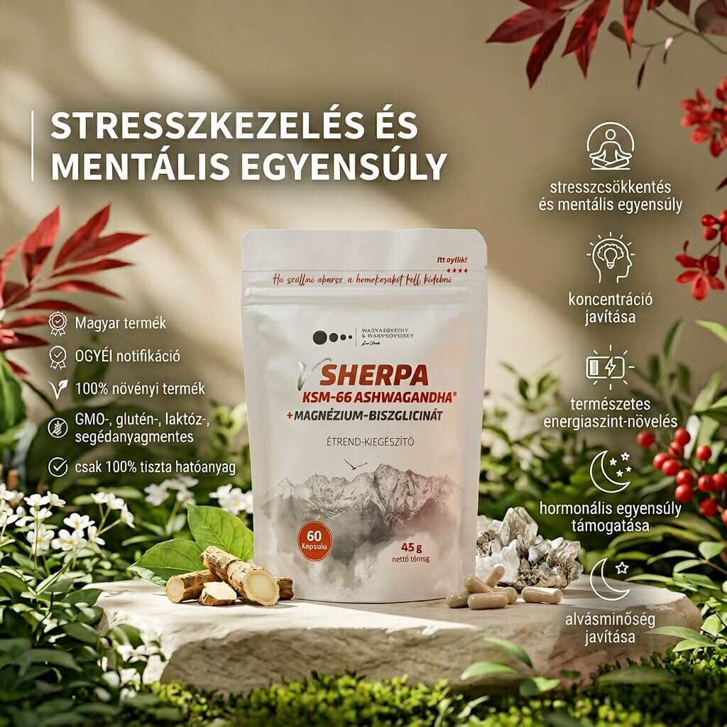vSherpa KSM-66 Ashwagandha + Magnézium-biszglicinát étrend-kiegészítő - a mentális és fizikai teljesítmény támogatására - 60 db