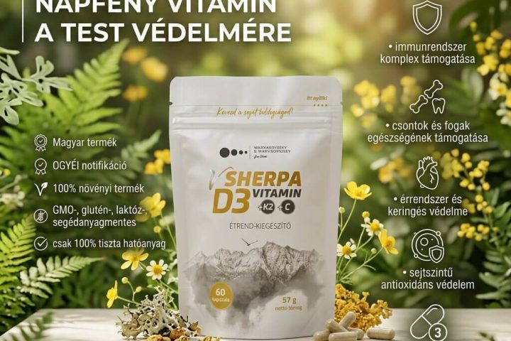 vSherpa D3-vitamin + K2-vitamin + C-vitamin étrend-kiegészítő - 60 db