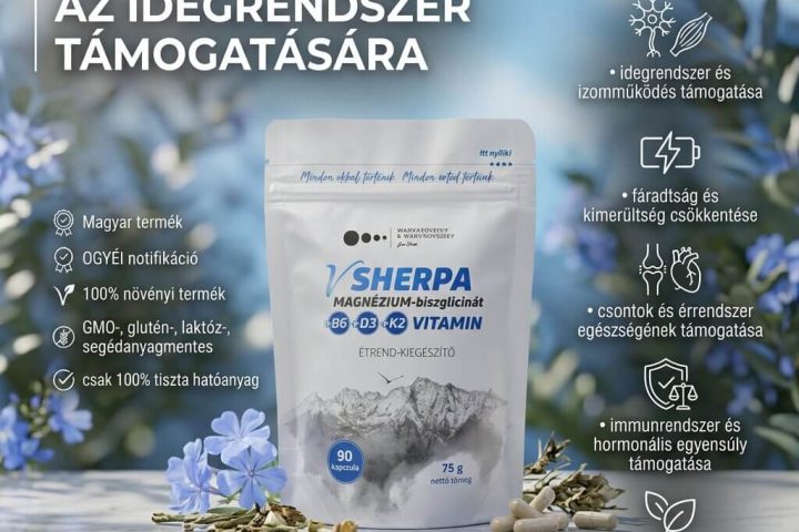 vSherpa Magnézium-biszglicinát + B6-vitamin + D3-vitamin + K2-vitamin étrend-kiegészítő - az idegrendszer támogatására - 90 db