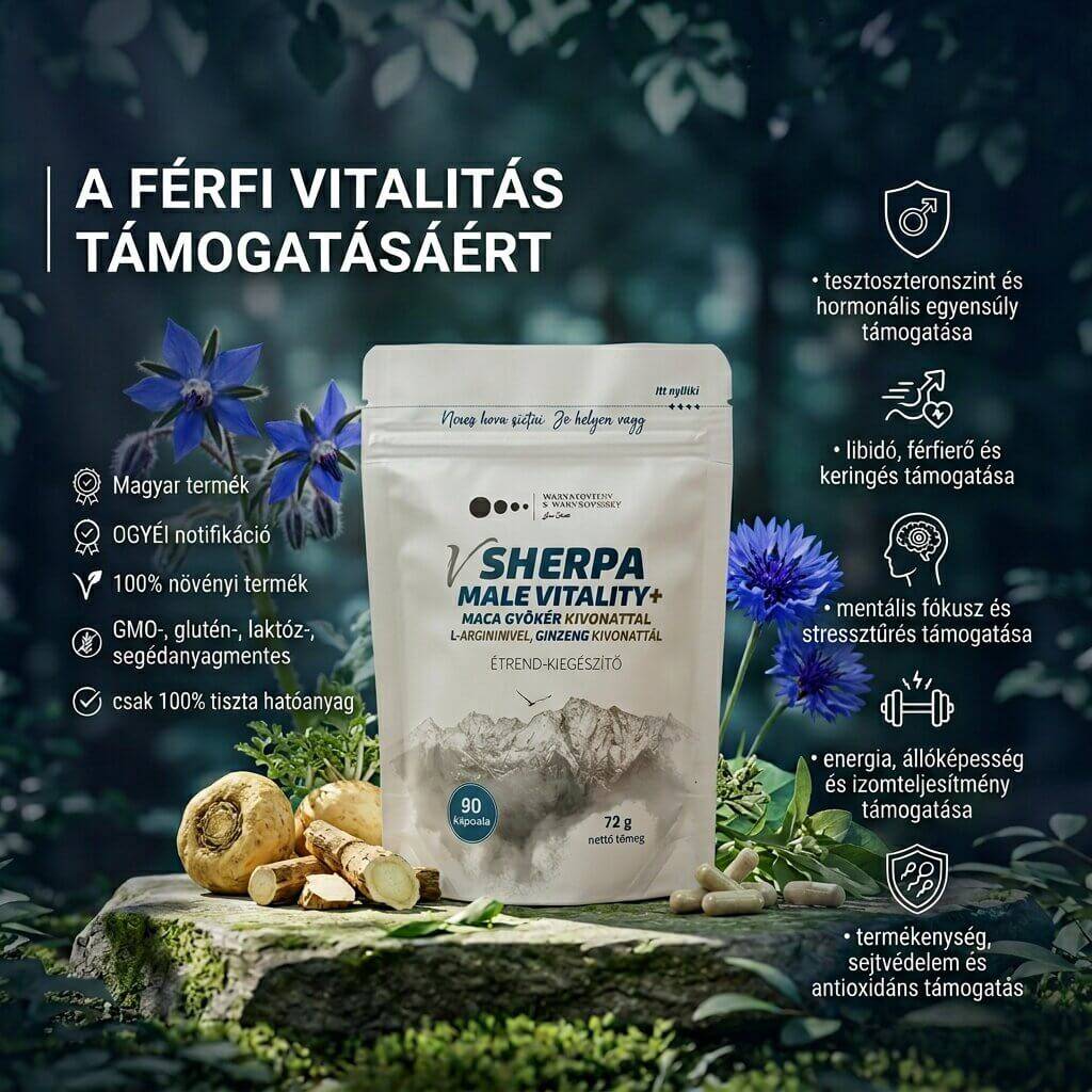 vSherpa Male Vitality+ étrend-kiegészítő- a férfi vitalitás támogatásáért - 90 db