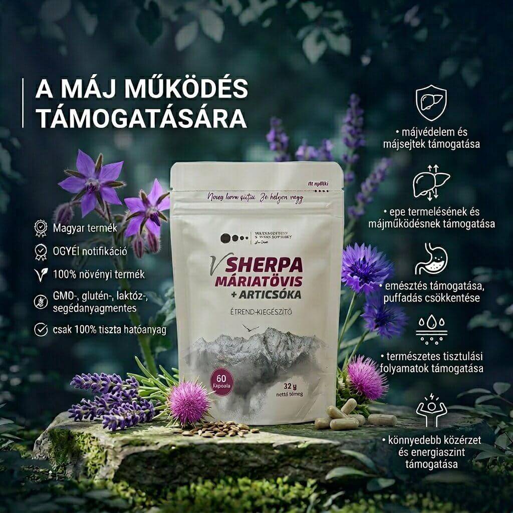 vSherpa Máriatövis + Articsóka étrend-kiegészítő - a máj támogatására - 60 db