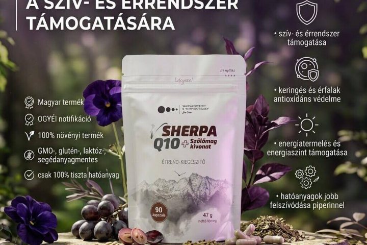 vSherpa Q10 + Szőlőmag kivonat étrend-kiegészítő - a szív- és érrendszer támogatására + sejtszintű antioxidáns védelemre  - 90 db
